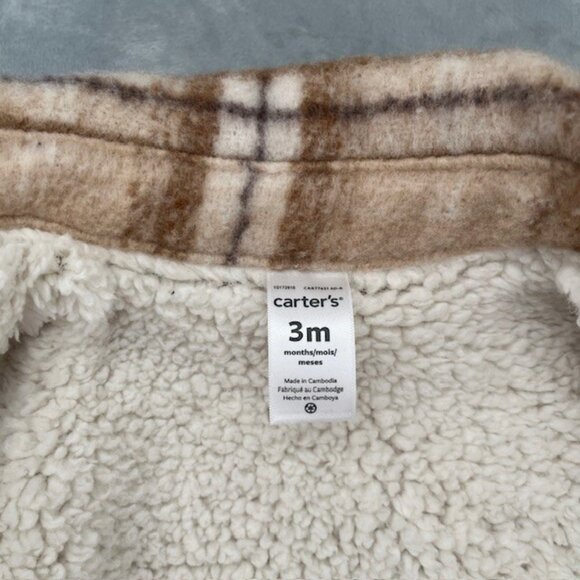 Baby Carter's Plaid Shacket, Cream Brown Tan, Size 3 months - Picture 4 of 10